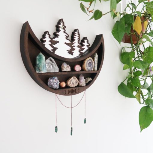 Moon and Forest Cluster Moonphase Mirror Shelf yy 3