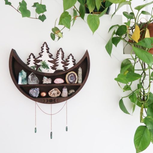 Moon and Forest Cluster Moonphase Mirror Shelf yy